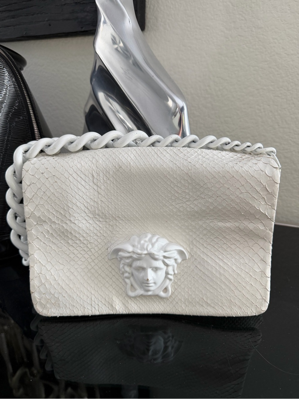 Versace White Python Medusa Shoulder Bag